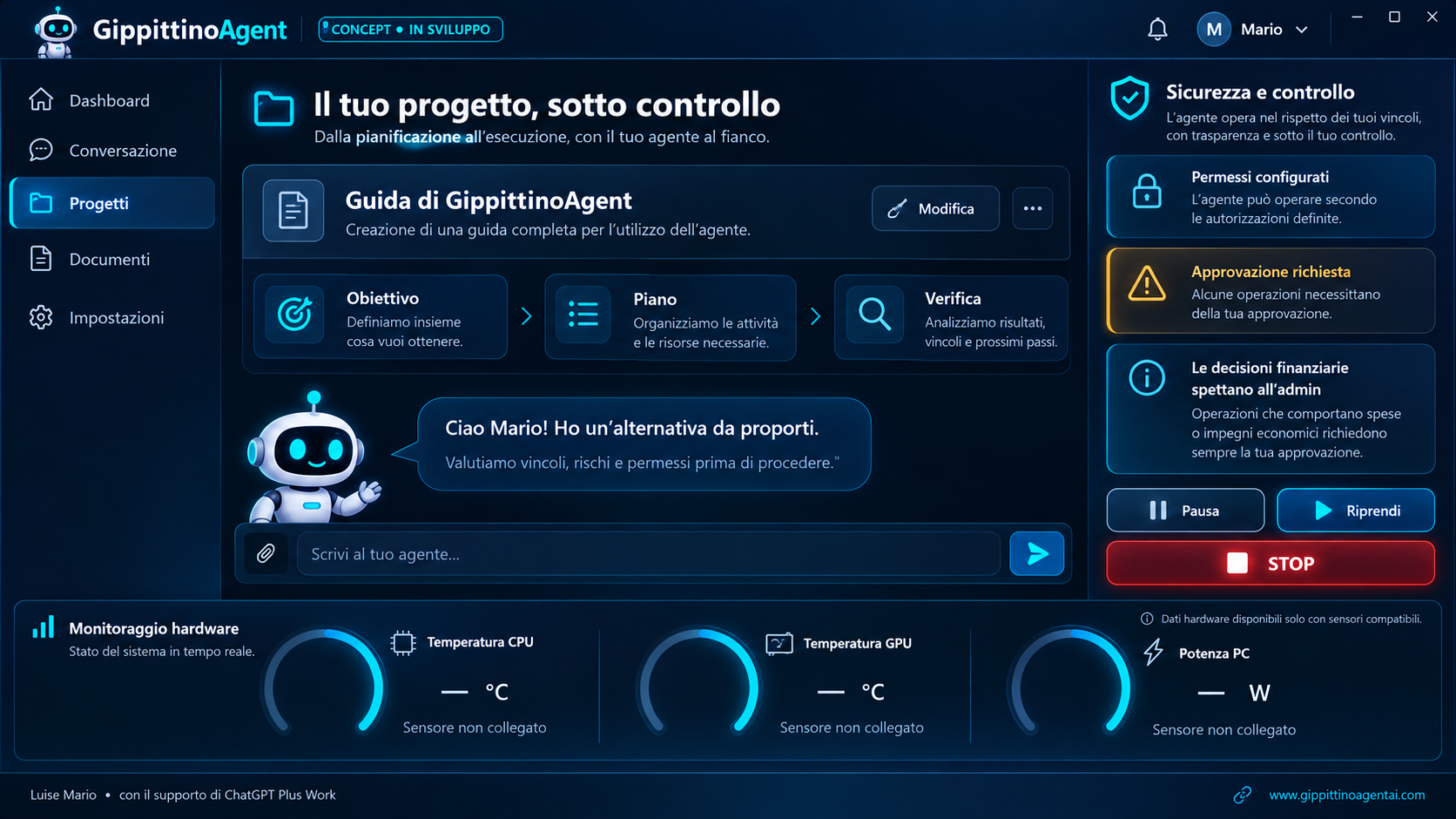 Concept GUI 1: Progetto, piano e verifica
