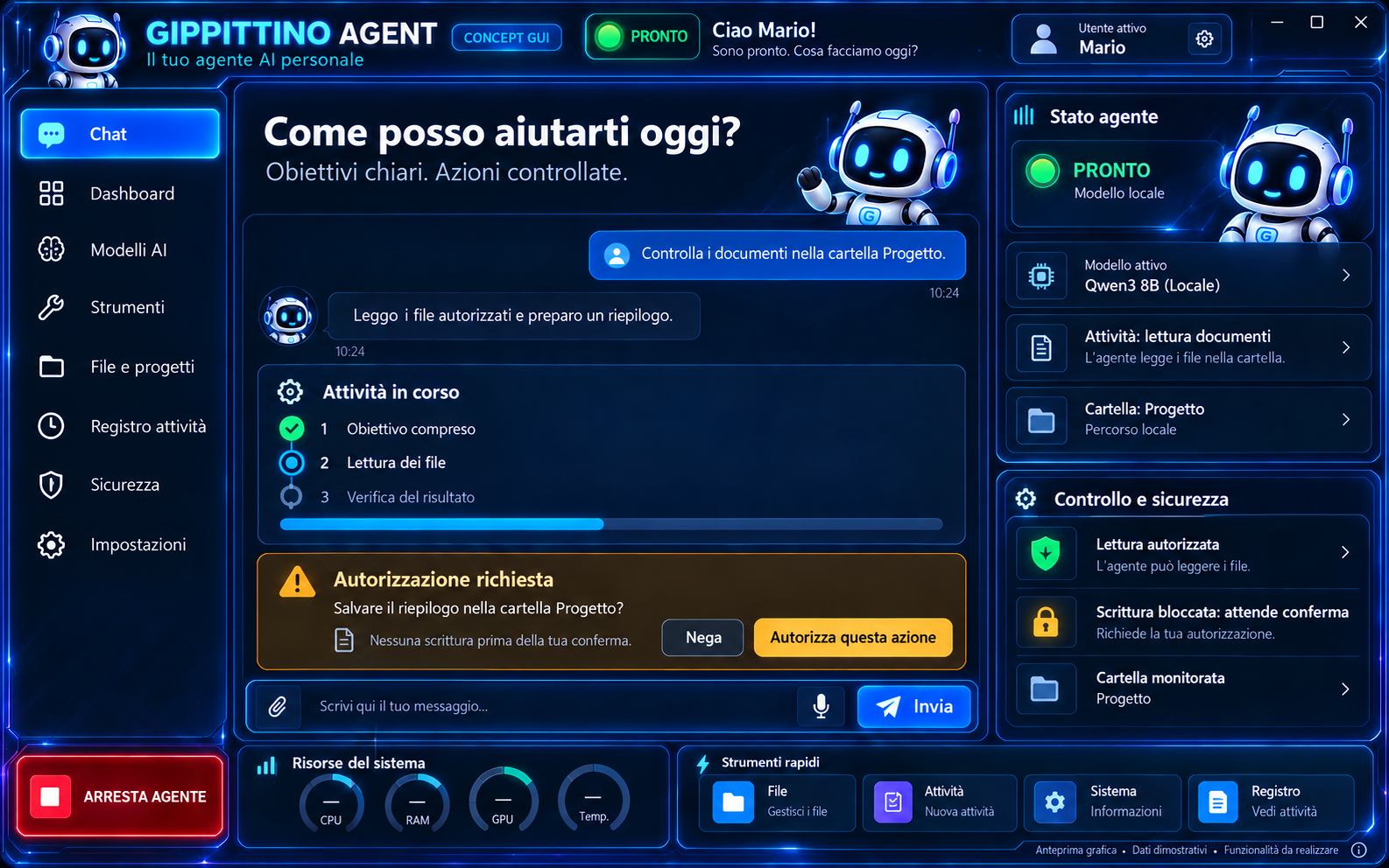 Concept GUI 3: Dashboard ad alta densità